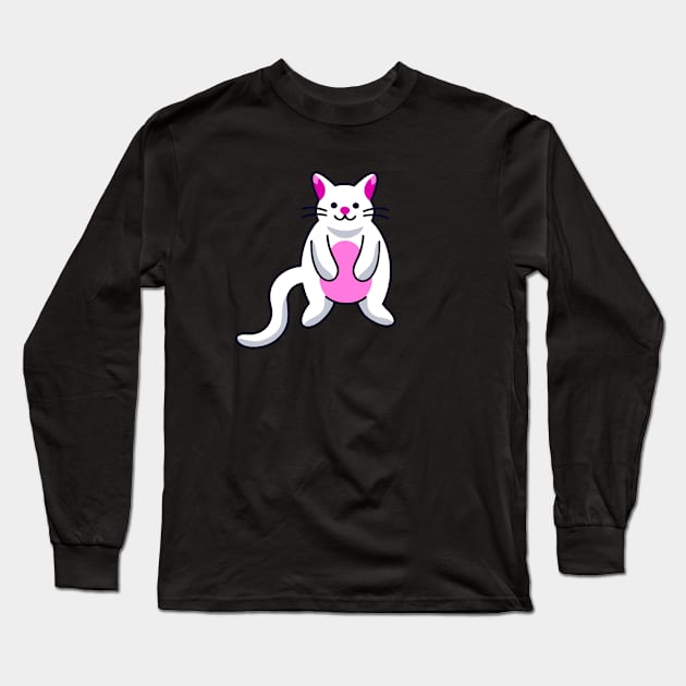 Funny Cat Cartoon Cute Kitten Pet Long Sleeve T-Shirt by Foxxy Merch